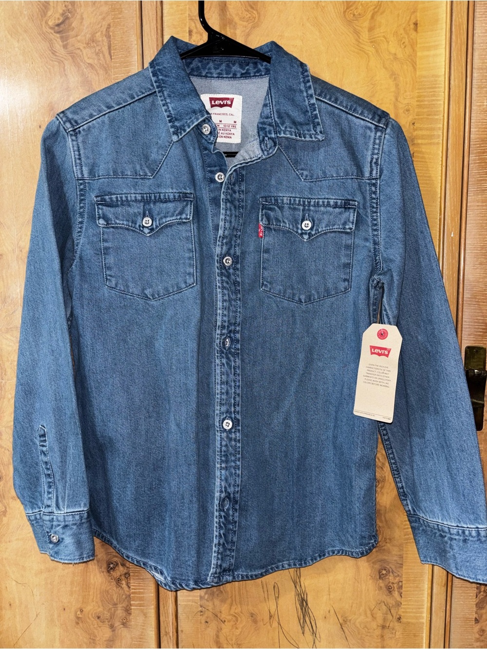 Boys Levi's Dark Blue Denim Western long sleeve Button-Down Shirt size M 10/12